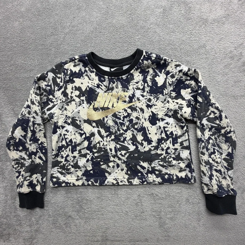 Nike Sweatshirt Youth Large Multicolor Fleece Pullover Gold Swoosh‎ CU8577-104